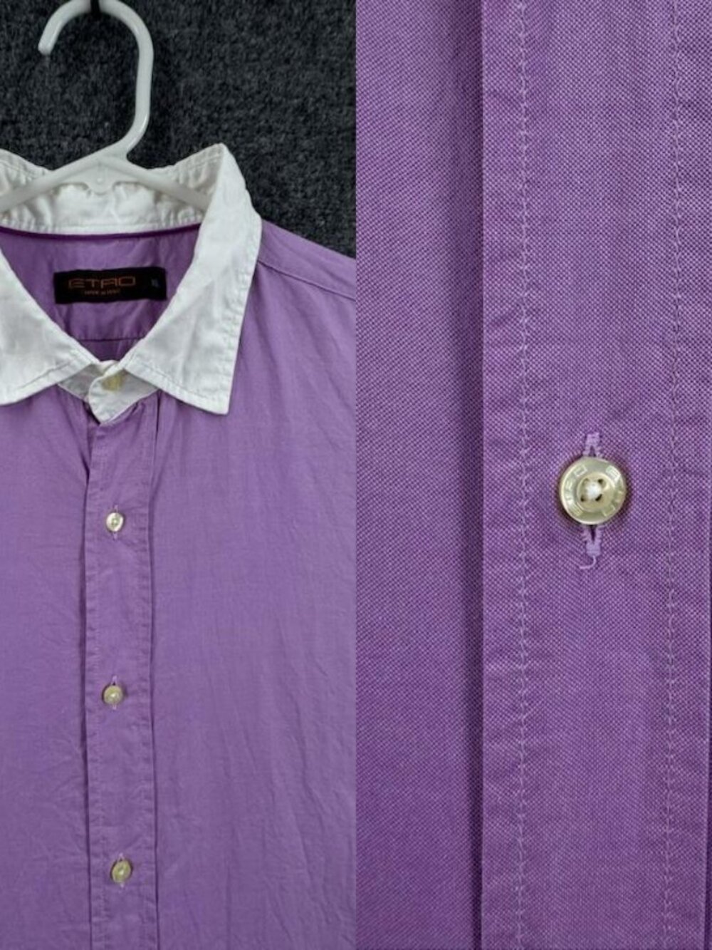 Etro Italy XL Purple Contrast Collar Cotton Button Up Mens Solid Shirt Spread